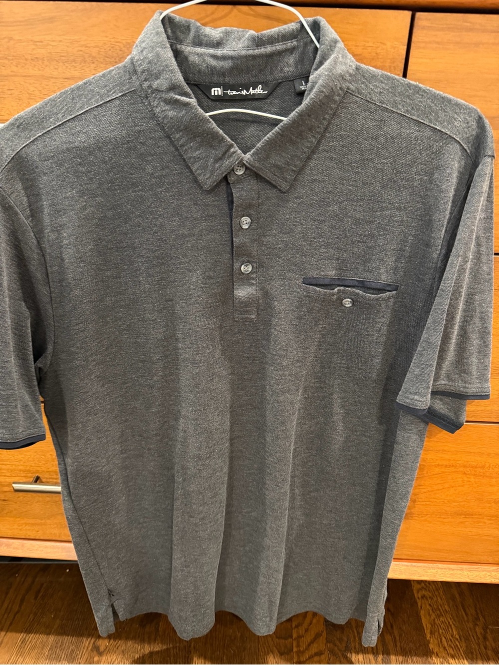 Travis Mathew Men's Heather Gray Polo with Chest Pocket Trim